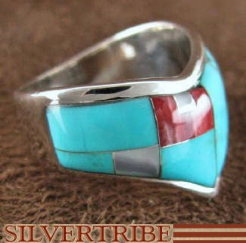 Multicolor Inlay And Genuine Sterling Silver Ring Size 7-1/4 RS42209